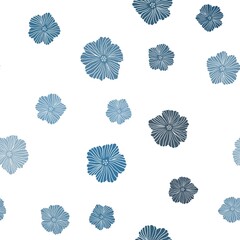 Dark BLUE vector seamless doodle texture with flowers. Doodle illustration of flowers in Origami style. Texture for window blinds, curtains.
