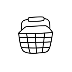 shopping basket doodle icon, vector line illustration