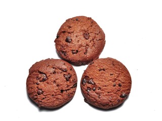 Choco chip cookies isolated on white background. Choco chip chocolate biscuit