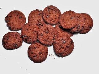 Choco chip cookies isolated on white background. Choco chip chocolate biscuit