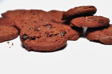 Choco chip cookies isolated on white background. Choco chip chocolate biscuit