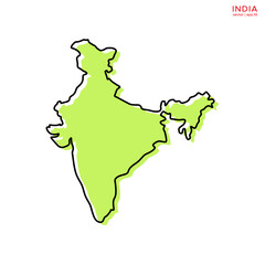 Green Map of India with Outline Vector Design Template. Editable Stroke