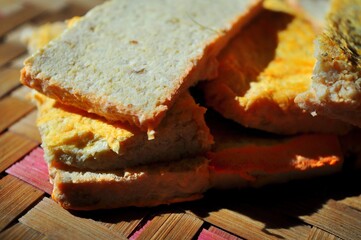 Close up of tempeh oncom. Traditional Indonesian food