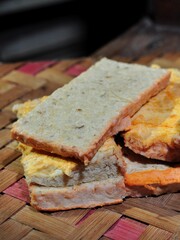 Close up of tempeh oncom. Traditional Indonesian food