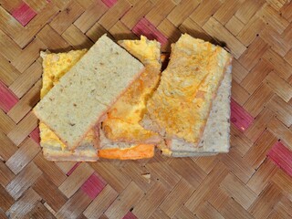 Close up of tempeh oncom. Traditional Indonesian food
