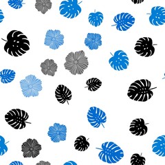 Dark BLUE vector seamless doodle template with flowers, leaves. Shining colored illustration with leaves and flowers. Pattern for trendy fabric, wallpapers.
