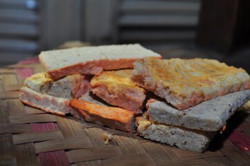 Close up of tempeh oncom. Traditional Indonesian food