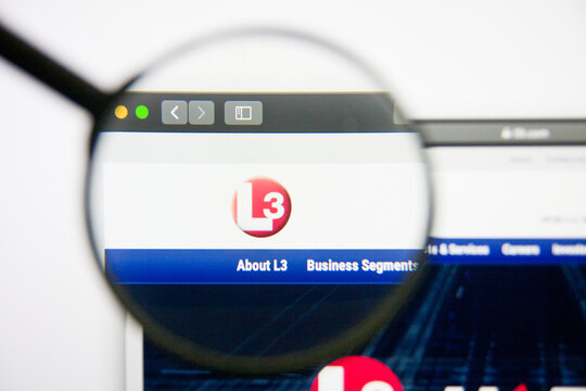 Los Angeles, California, USA - 14 February 2019: L3 Technologies aerospace website homepage. L3 Technologies logo visible on display screen.