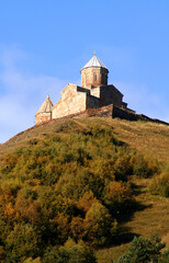 Tsminda Sameba / Holy Trinity Church near the Kazbegi-Gergeti village. Church is at 2300 meters and under the Mount Kazbek in Georgia.