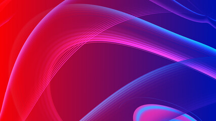 Abstract red blue gradient geometric background. Neon light curved lines and shape with colorful graphic design.