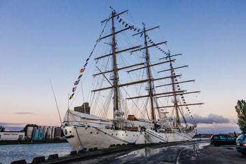 The Argentinean frigate "Fragata ARA Libertad" docked at a hardor in Sweden