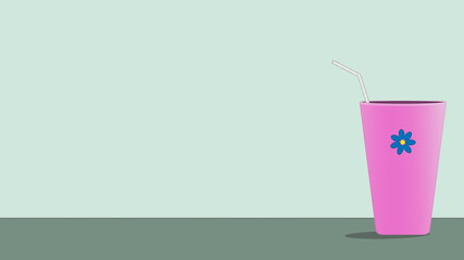 Cute pink cup with straw
