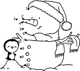 snowman with penguin join to the dots numbers 1 to 10