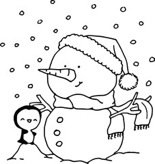 vector cartoon snowman with penguin