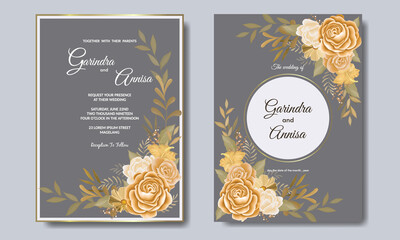 Beautiful floral frame wedding invitation card template Premium Vector