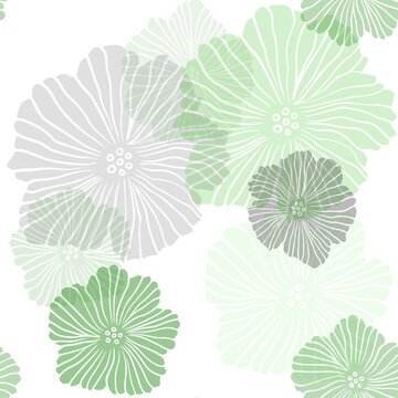 Light Green vector seamless abstract design with flowers. Decorative design of flowers on white background. Texture for window blinds, curtains.