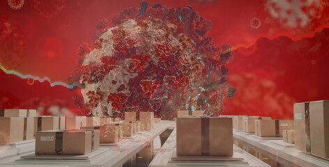 Obraz premium packages and corona virus 3d-illustration background