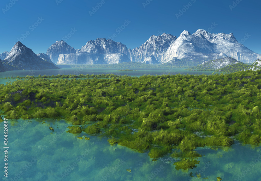 Wall mural 3d rendered fantasy mountain landscape - 3d illustration