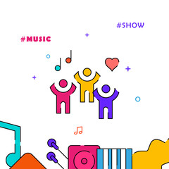 Concert, party, crowd, audience filled line icon, simple illustration