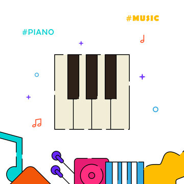 Pianist, piano player, piano keys filled line icon, simple illustration