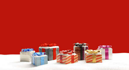 christmas gifts and snow 3d-illustration