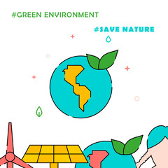 Green planet, save the nature filled line icon, simple illustration