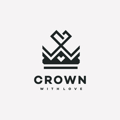 Crown Logo Vector With Love Icon