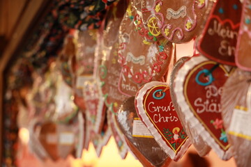 Gingerbread hearts on a Christmas market