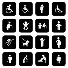 people accessibility sign icon set vector symbol illustrations isolated white background
