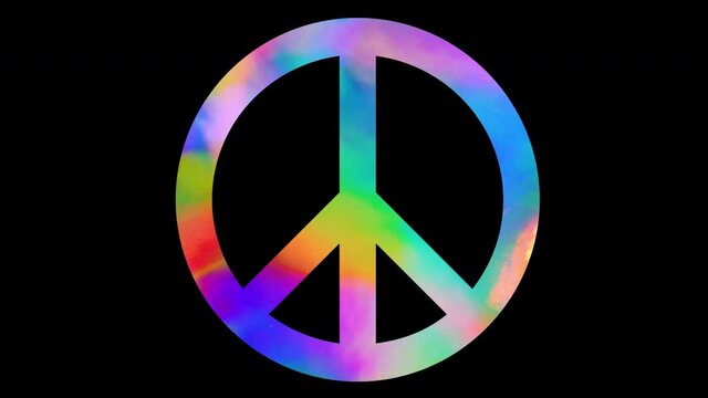 Rainbow Peace Symbol / sign / light painting animation graphic / loop able with 3 separate shots against black background