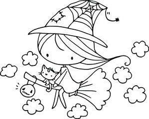 Fototapeta na wymiar vector witch cartoon with cat