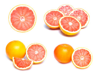Fototapeta na wymiar Close up of a sliced fresh grapefruit ,Slice of red grapefruit isolated on white background