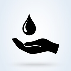 Hands Wash With water Icon . Outline Hands Wash With drop Sign. Isolated Contour Symbol Illustration