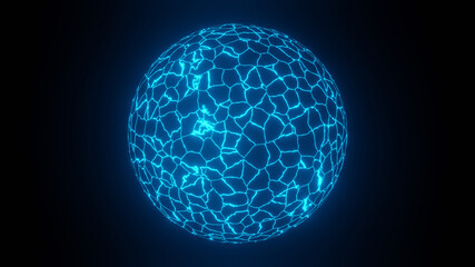 Fototapeta na wymiar Illustration graphic of a blue color 3d render wired frame plasma sphere or circle isolated on black background seamless loop. energy ball in dark.