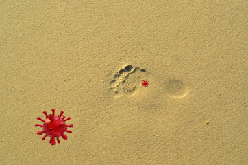 covid-19 coronavirus holidays sea protection infection on the beach - 3d rendering