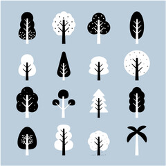 Tree set. fertile trees in a variety of forms. Set of various tree. Trees for decorating gardens and home designs. forest tree nature plant isolated eco foliage. Flat vector illustration and icon.