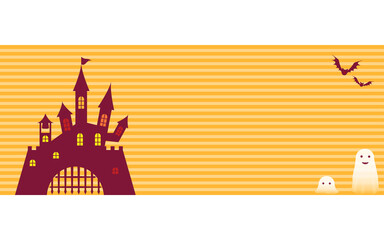 Obraz premium 古城とお化けとコウモリのハロウィンの背景素材
