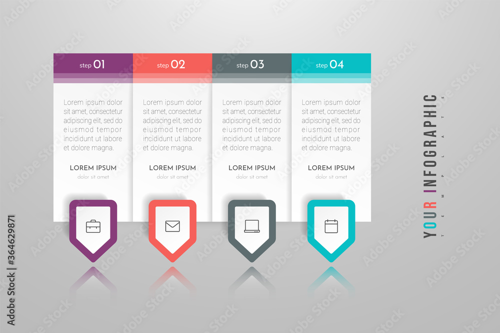 Aufkleber infographic concept design with 4 options, steps or processes. can be used for workflow layout, annu