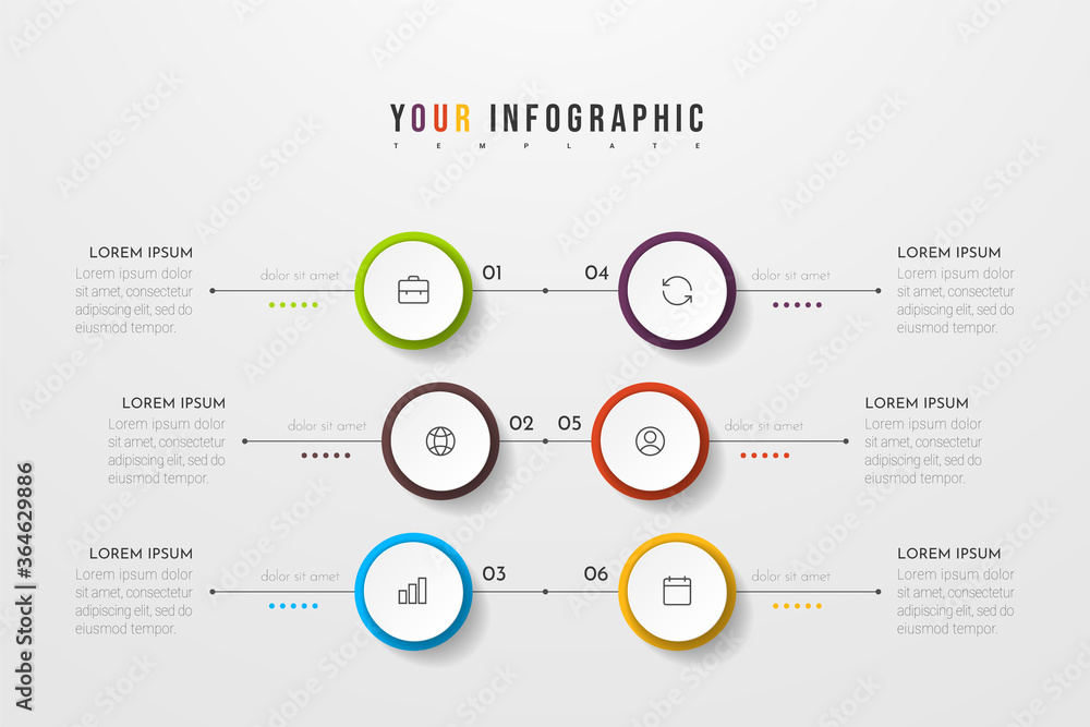 Aufkleber circle infographic. concept design with 6 options, steps or processes. can be used for workflow layo