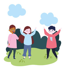 group of people together to celebrate a special event, young men and woman in the park celebrating