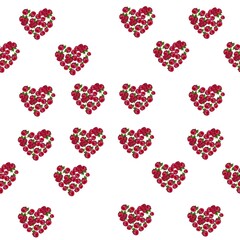Fototapeta na wymiar Seamless pattern of raspberry hearts on a white background.
