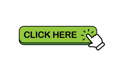 Click here web button. Isolated website buy or register bar icon with hand finger clicking cursor, design template.