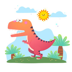 Vector illustration of cartoon Tyrannosaurus Rex dinosaur on white background