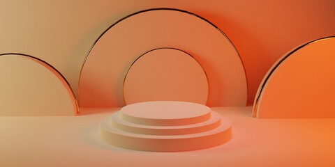 Obraz premium Pink pastel Cylindrical gold podium with cylinder shapes on a pink pastel background. Backdrop design for product promotion. 3d rendering