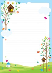 a natural background with the theme of the house of birds on the tree.Vector source for moving and editing individual images.