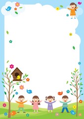 Background with nature and children.Background related to children.The House of Birds on the Tree and the Children.