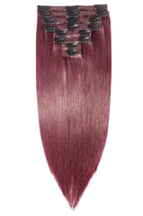 multiple pieces clip in straight claret red human hair extensions