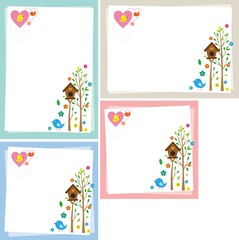 a natural background with the theme of the house of birds on the tree.A background that gave a change in size to the same design.Good background for A4 size.Vector source for moving and editing indivi