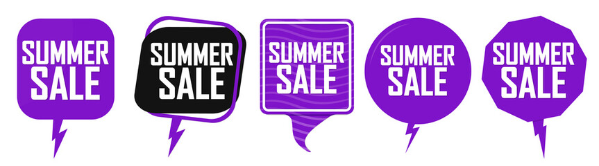 Set Summer Sale speech bubble banners design template, discount tags, great deal, vector illustration