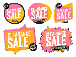 Set Clearance Sale banners design template, discount tags, special edition, vector illustration